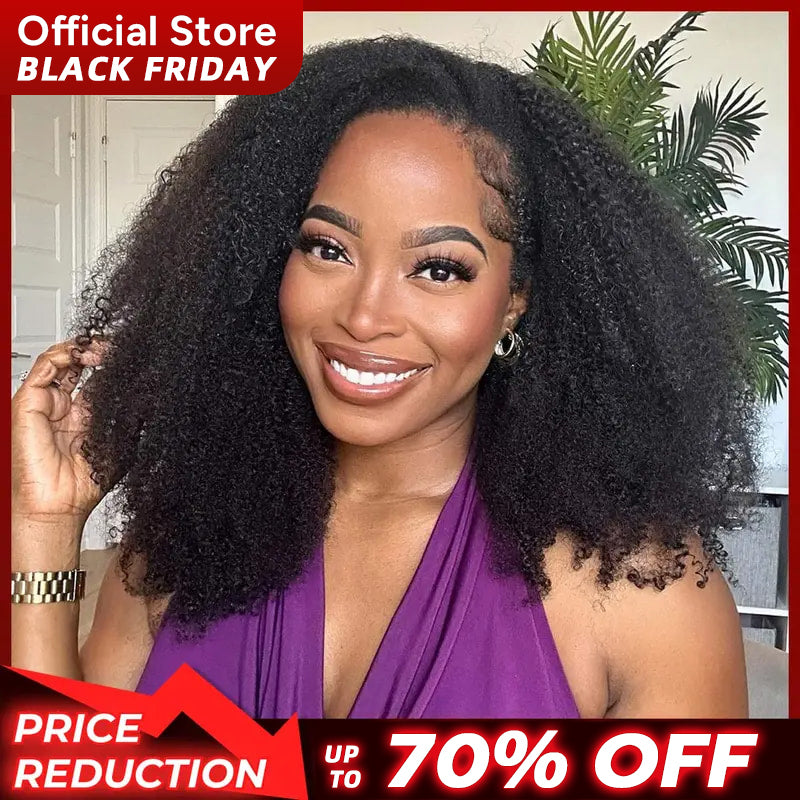 Sale Happening Now:70%OFF[3 In 1 Half Wig]  Afro Curly Wear  Half Wig 180% 250% Density Upgrade With Drawstring Cap Invisible Hairline Human Hair Wigs