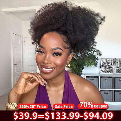 Sale Happening Now:70%OFF[3 In 1 Half Wig]  Afro Curly Wear  Half Wig 180% 250% Density Upgrade With Drawstring Cap Invisible Hairline Human Hair Wigs
