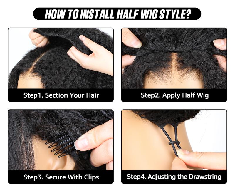 Sale Happening Now:70%OFF[3 In 1 Half Wig]  Afro Curly Wear  Half Wig 180% 250% Density Upgrade With Drawstring Cap Invisible Hairline Human Hair Wigs