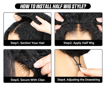 Sale Happening Now:70%OFF[3 In 1 Half Wig]  Afro Curly Wear  Half Wig 180% 250% Density Upgrade With Drawstring Cap Invisible Hairline Human Hair Wigs