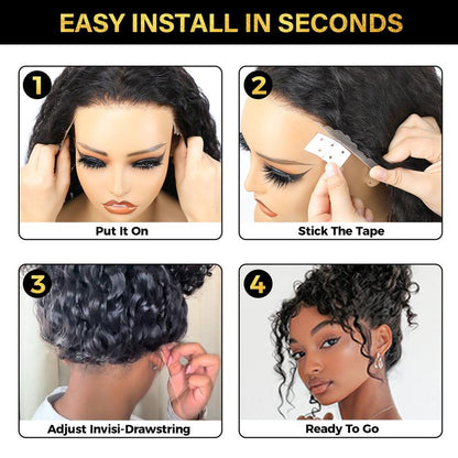 Pre-Cut Lace Kinky Straight 360 Full Lace Frontal Glueless Wig With Invisi Drawstring Pre Plucked Human Hair Wig