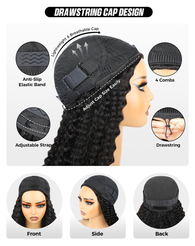 Sale Happening Now:70%OFF[3 In 1 Half Wig]  Afro Curly Wear  Half Wig 180% 250% Density Upgrade With Drawstring Cap Invisible Hairline Human Hair Wigs
