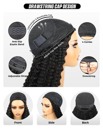 Sale Happening Now:70%OFF[3 In 1 Half Wig]  Afro Curly Wear  Half Wig 180% 250% Density Upgrade With Drawstring Cap Invisible Hairline Human Hair Wigs