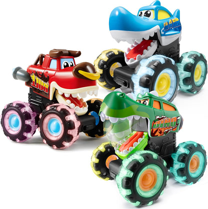 ⏰ LAST DAY 60% OFF 💥 3 Pack Monster Truck Toy - Motion Activated Light Up Cars for Toddlers - Monster Glow Rover LED Wheels - Baby Boy Toys - Press and Go Dinosaur Trucks for Kids Boys Birthday Gifts for Christmas