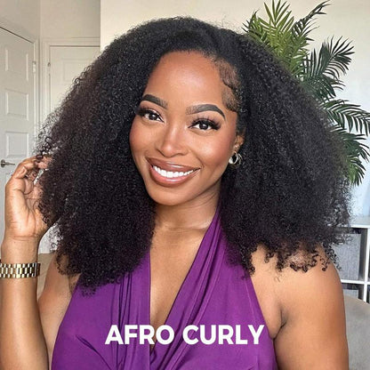 Sale Happening Now:70%OFF[3 In 1 Half Wig]  Afro Curly Wear  Half Wig 180% 250% Density Upgrade With Drawstring Cap Invisible Hairline Human Hair Wigs