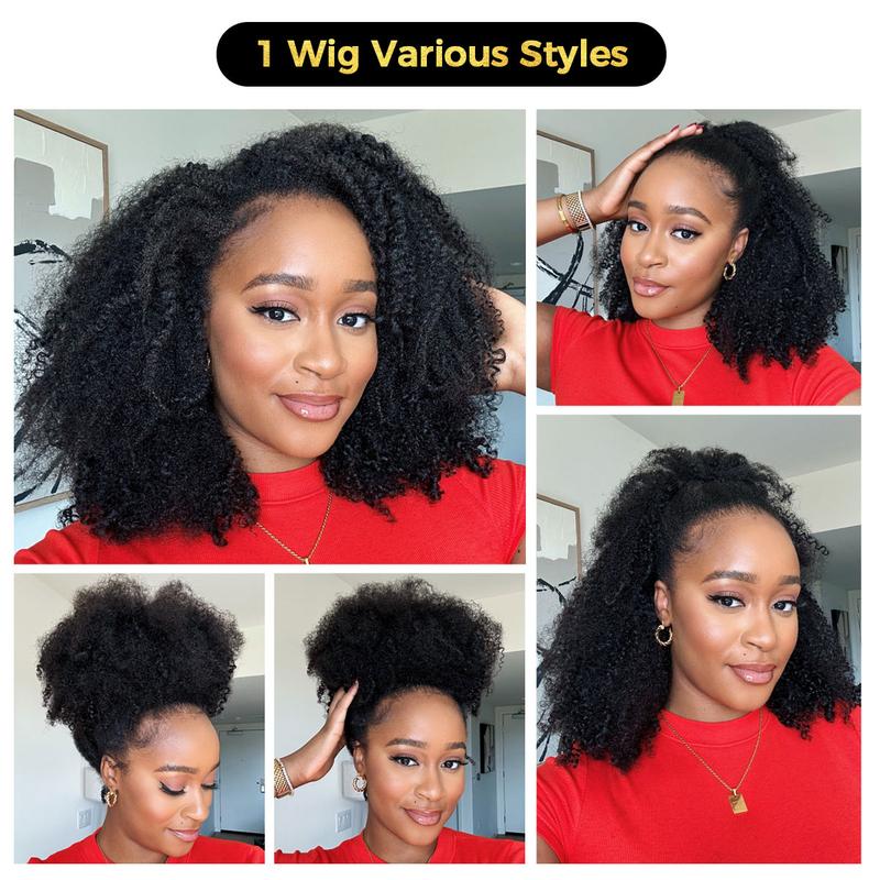 Sale Happening Now:70%OFF[3 In 1 Half Wig]  Afro Curly Wear  Half Wig 180% 250% Density Upgrade With Drawstring Cap Invisible Hairline Human Hair Wigs