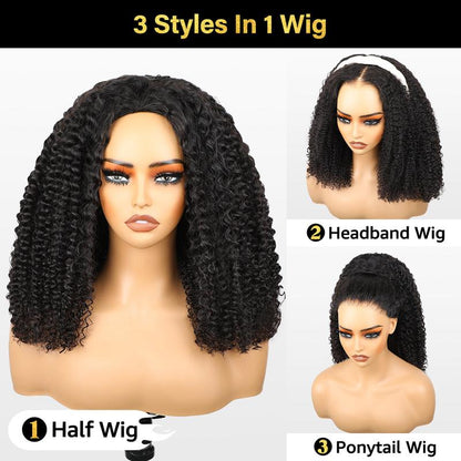 Sale Happening Now:70%OFF[3 In 1 Half Wig]  Afro Curly Wear  Half Wig 180% 250% Density Upgrade With Drawstring Cap Invisible Hairline Human Hair Wigs